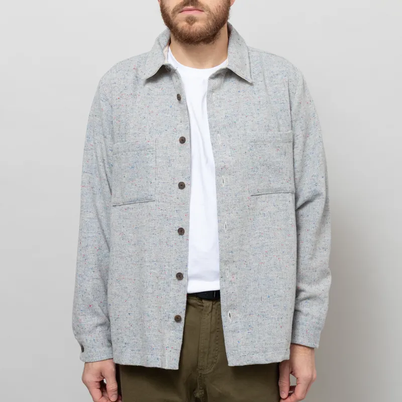 Wax London Whiting Overshirt Blue Wool Blend Fleck-1