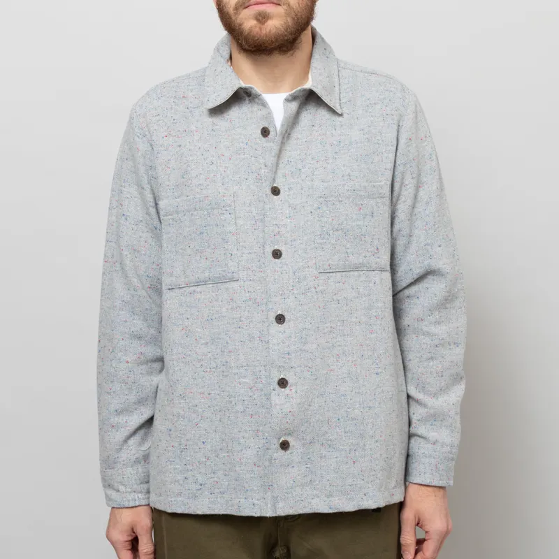 Wax London Whiting Overshirt Blue Wool Blend Fleck