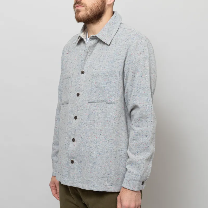 Wax London Whiting Overshirt Blue Wool Blend Fleck-2