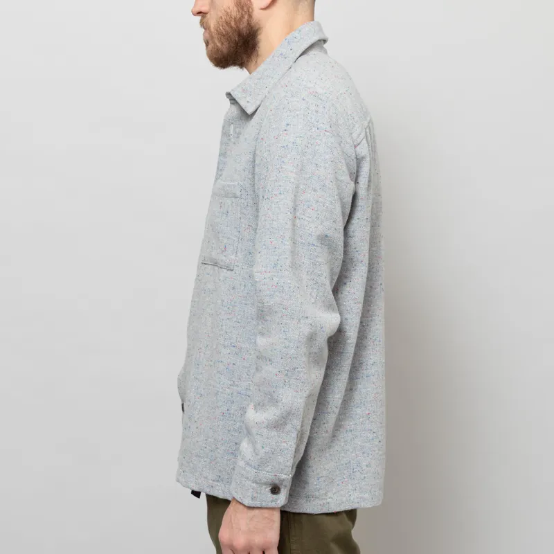 Wax London Whiting Overshirt Blue Wool Blend Fleck-3
