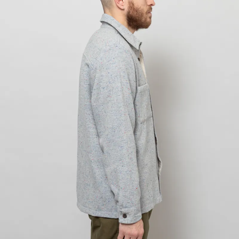 Wax London Whiting Overshirt Blue Wool Blend Fleck-5