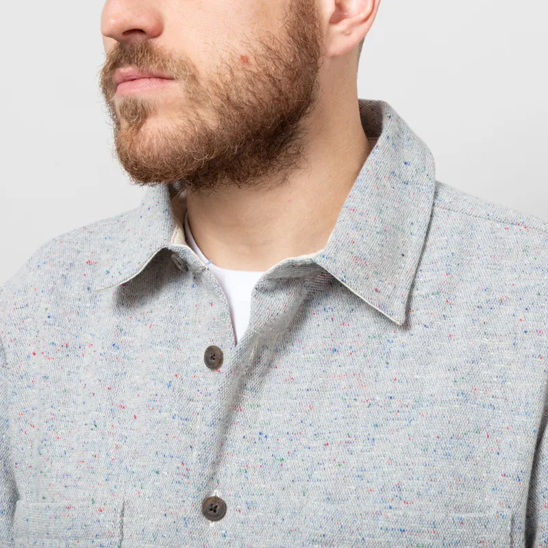 Wax London Whiting Overshirt Blue Wool Blend Fleck-6