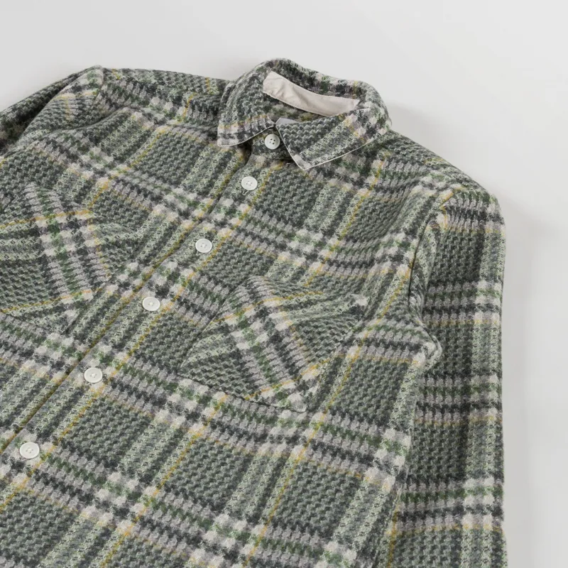 Wax London Whiting Overshirt Green Wool Check-2