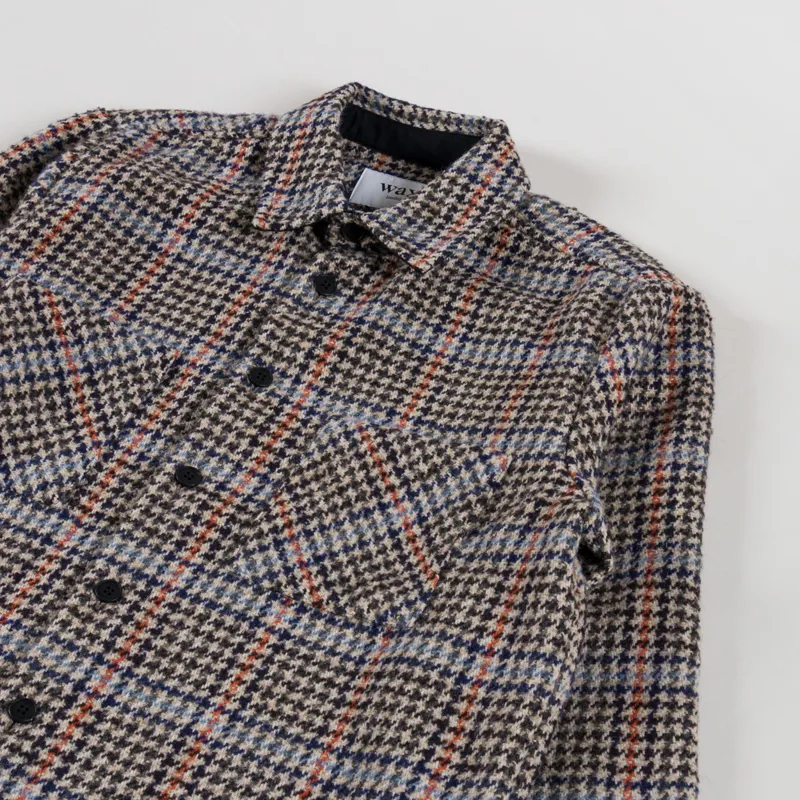 Wax London Whiting Overshirt Grey Houndstooth Wool Mix-2