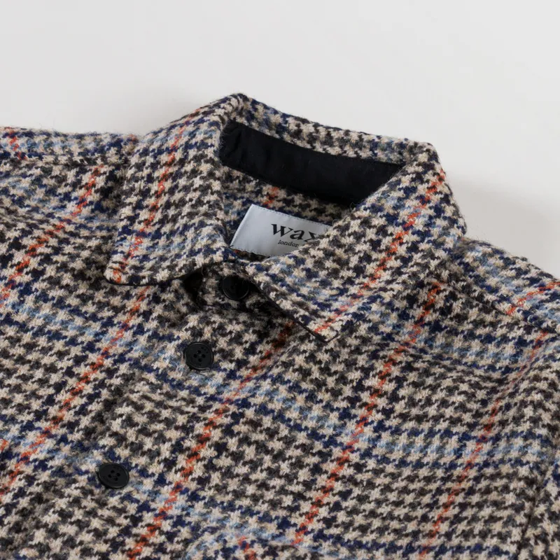 Wax London Whiting Overshirt Grey Houndstooth Wool Mix-4