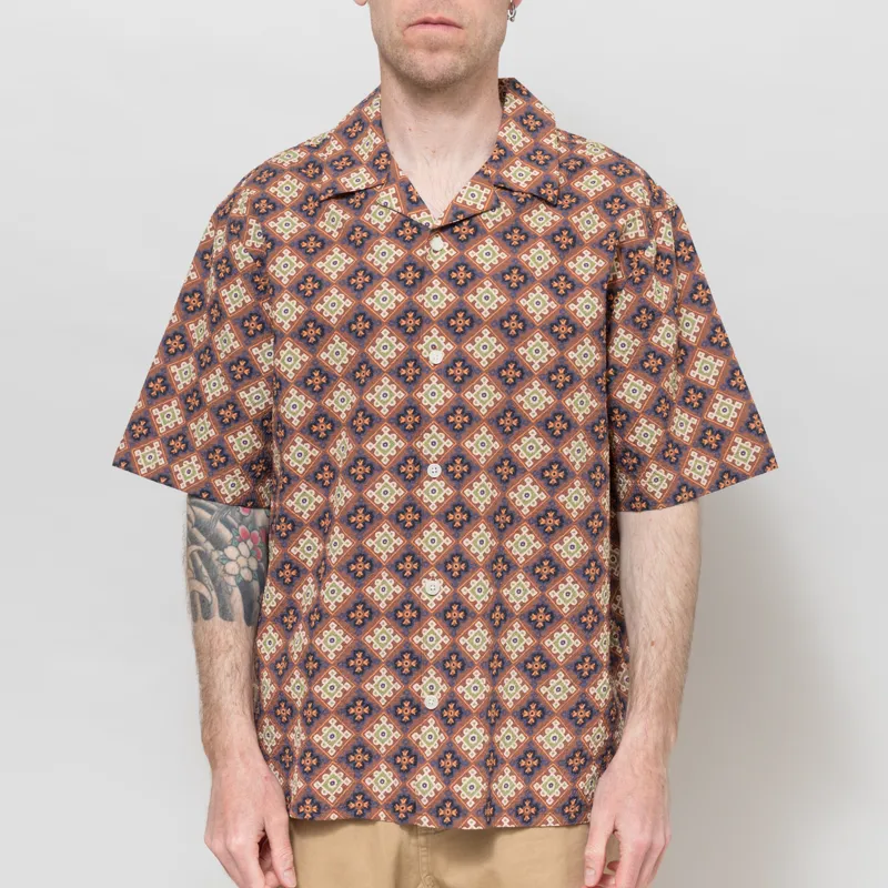 Wax London Didcot Shirt Rust Tile Print Seersucker