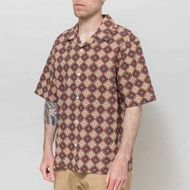 Wax London Didcot Shirt Rust Tile Print Seersucker-1