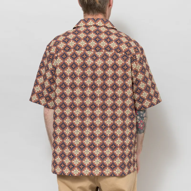 Wax London Didcot Shirt Rust Tile Print Seersucker-2
