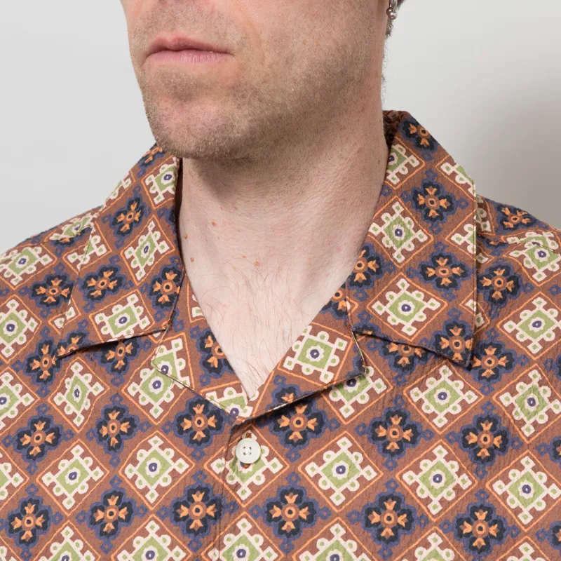 Wax London Didcot Shirt Rust Tile Print Seersucker-3