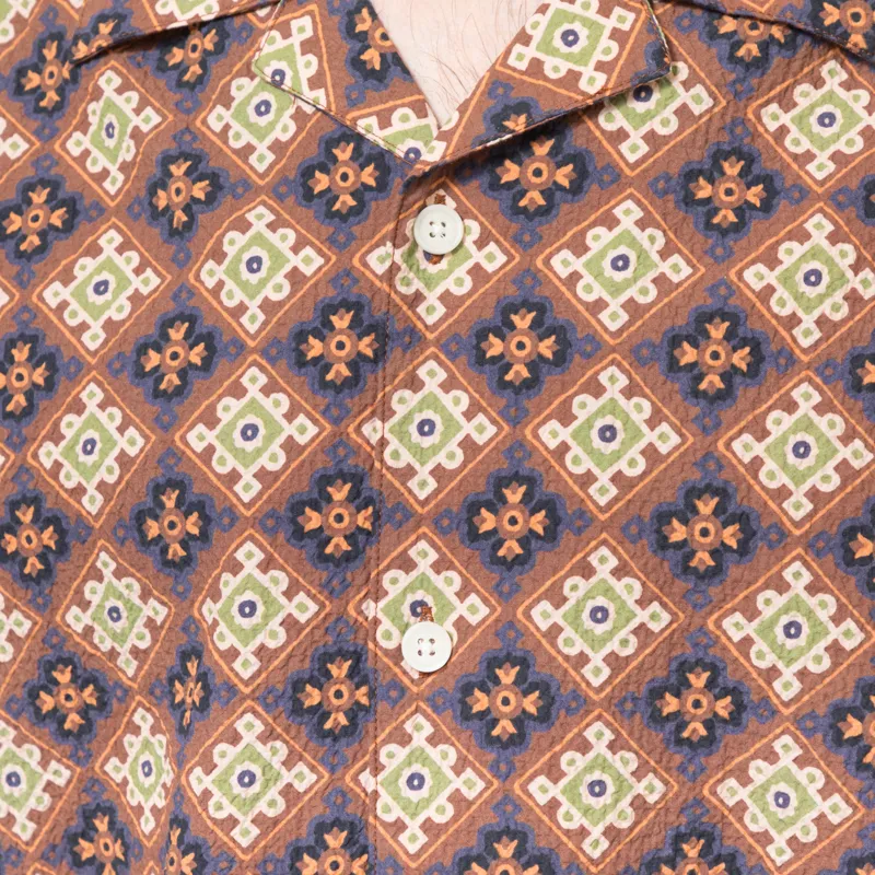 Wax London Didcot Shirt Rust Tile Print Seersucker-4