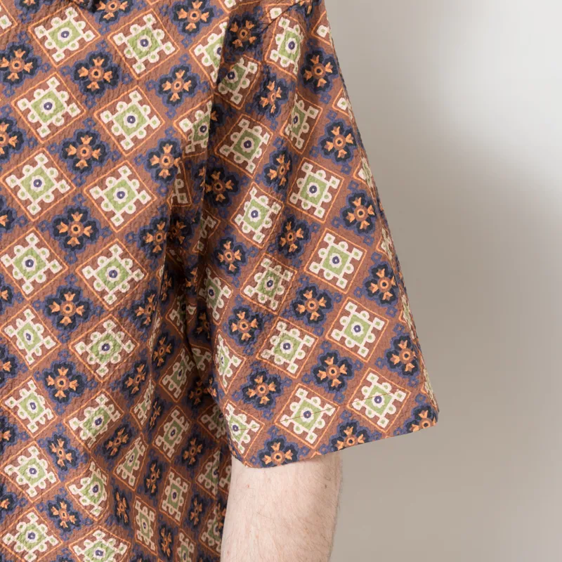 Wax London Didcot Shirt Rust Tile Print Seersucker-5