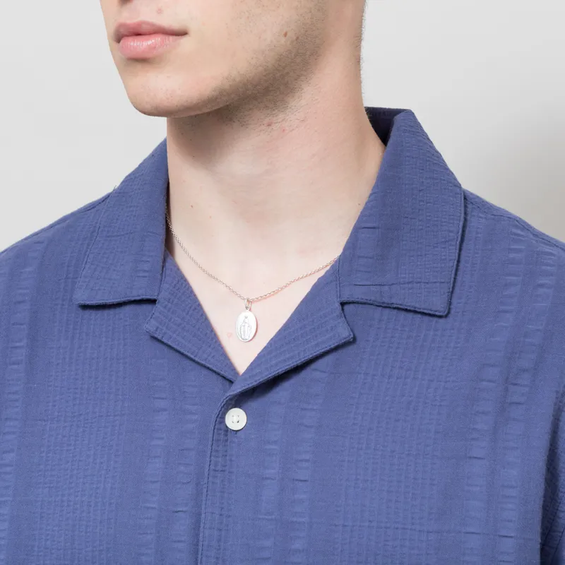 Wax London Didcot Shirt Dark Blue Double Weave Seersucker-4