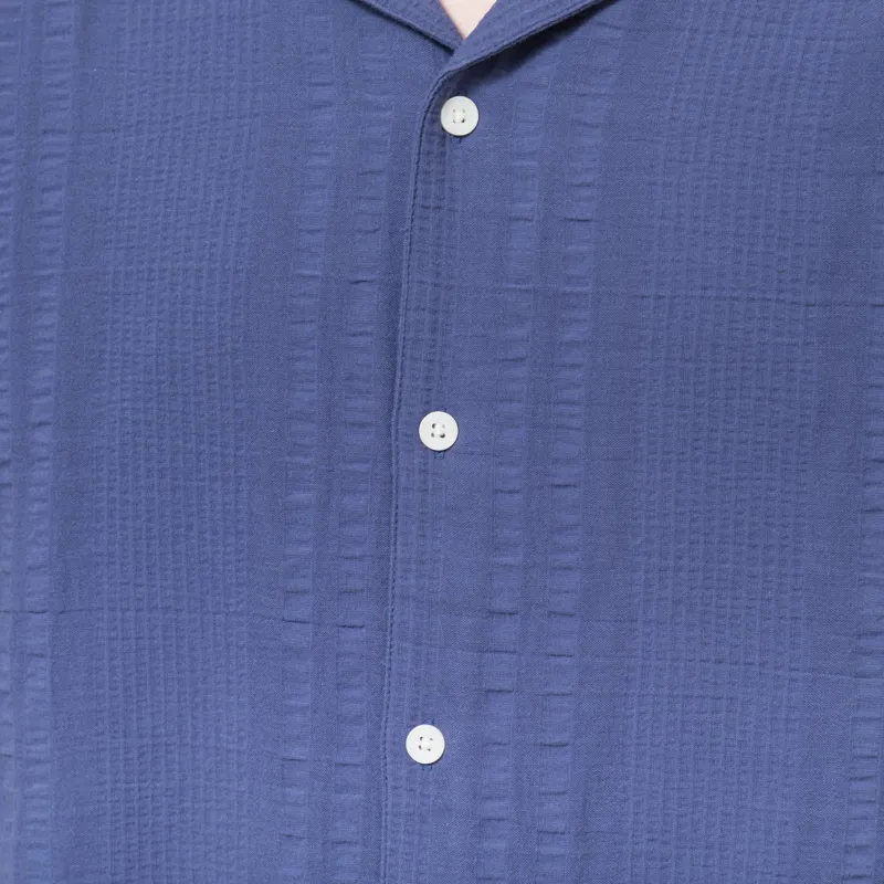 Wax London Didcot Shirt Dark Blue Double Weave Seersucker-5
