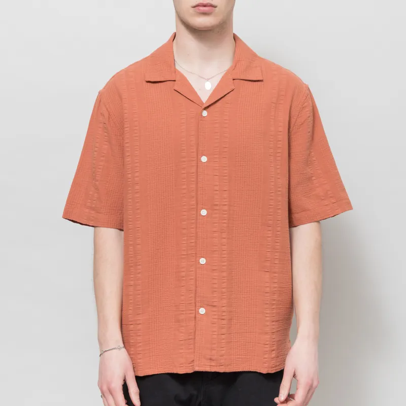 Wax London Didcot Shirt Rust Double Weave Seersucker