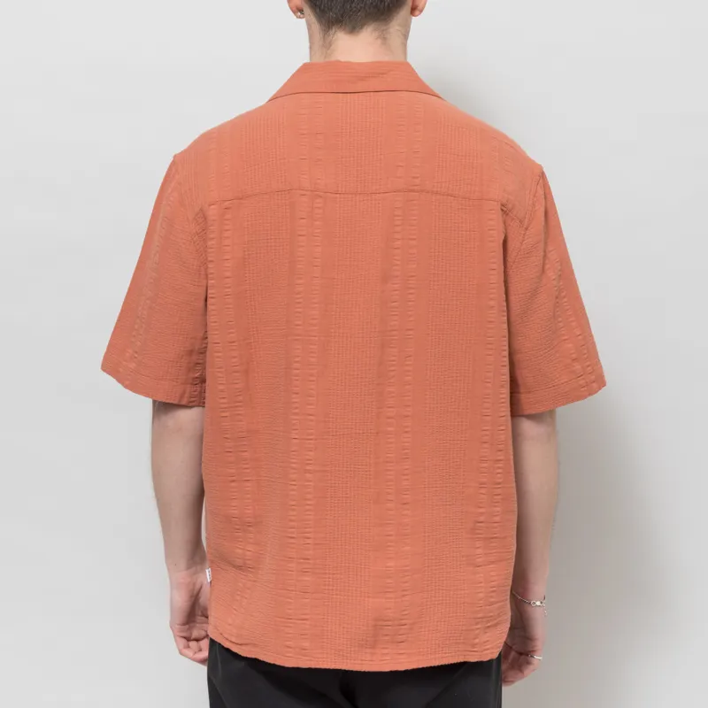 Wax London Didcot Shirt Rust Double Weave Seersucker-2