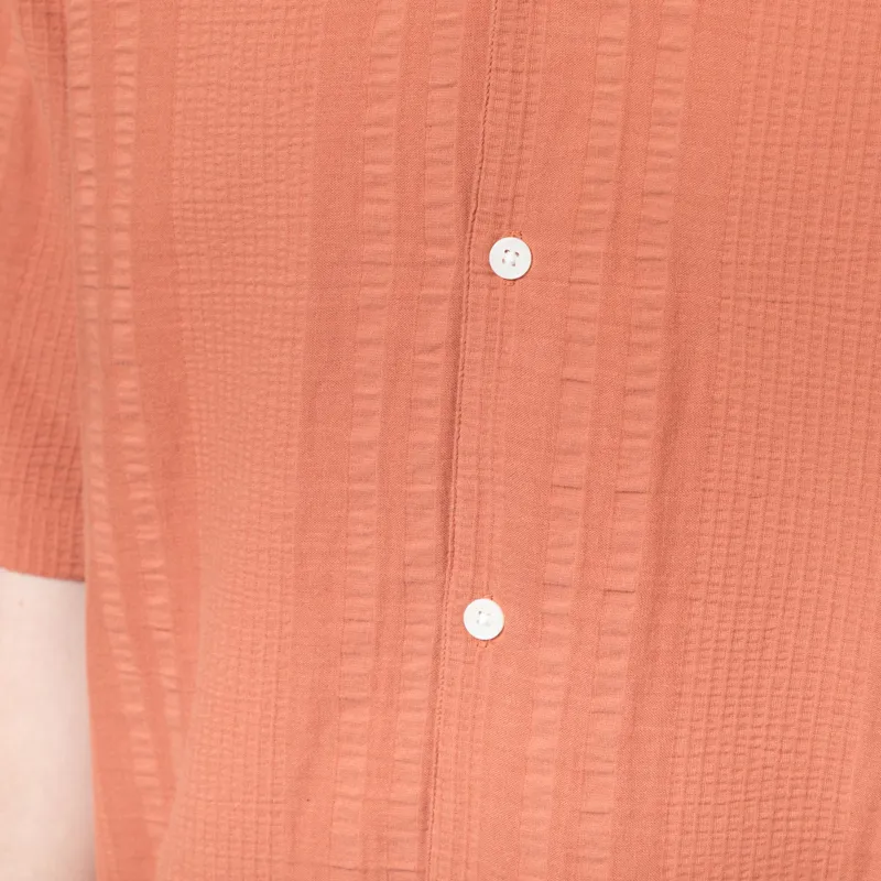 Wax London Didcot Shirt Rust Double Weave Seersucker-4