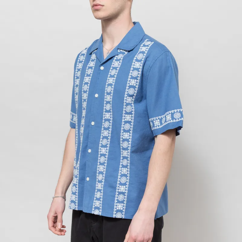 Wax London Embroidered Didcot Shirt Blue Ecru -1