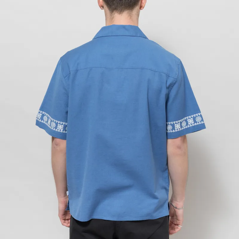 Wax London Embroidered Didcot Shirt Blue Ecru -2