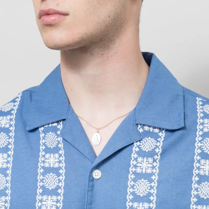 Wax London Embroidered Didcot Shirt Blue Ecru -4