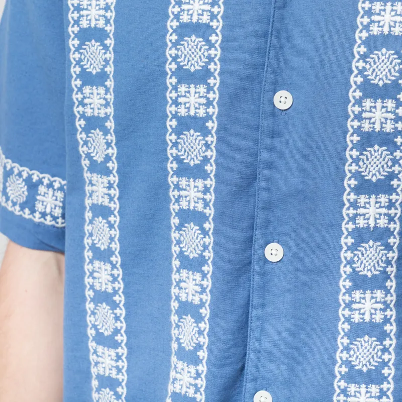 Wax London Embroidered Didcot Shirt Blue Ecru -5