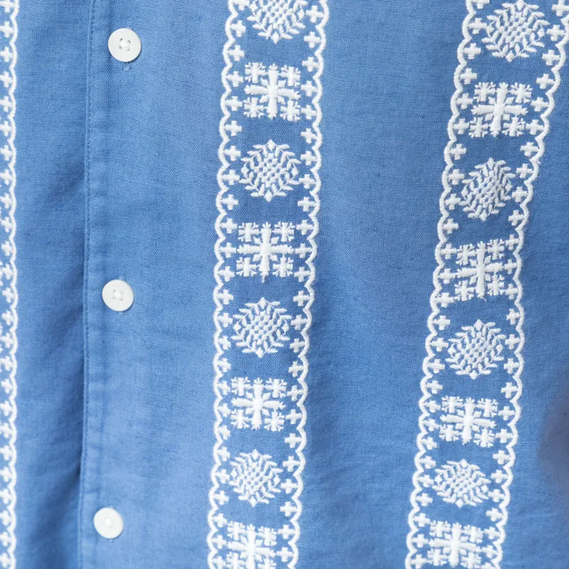 Wax London Embroidered Didcot Shirt Blue Ecru -6