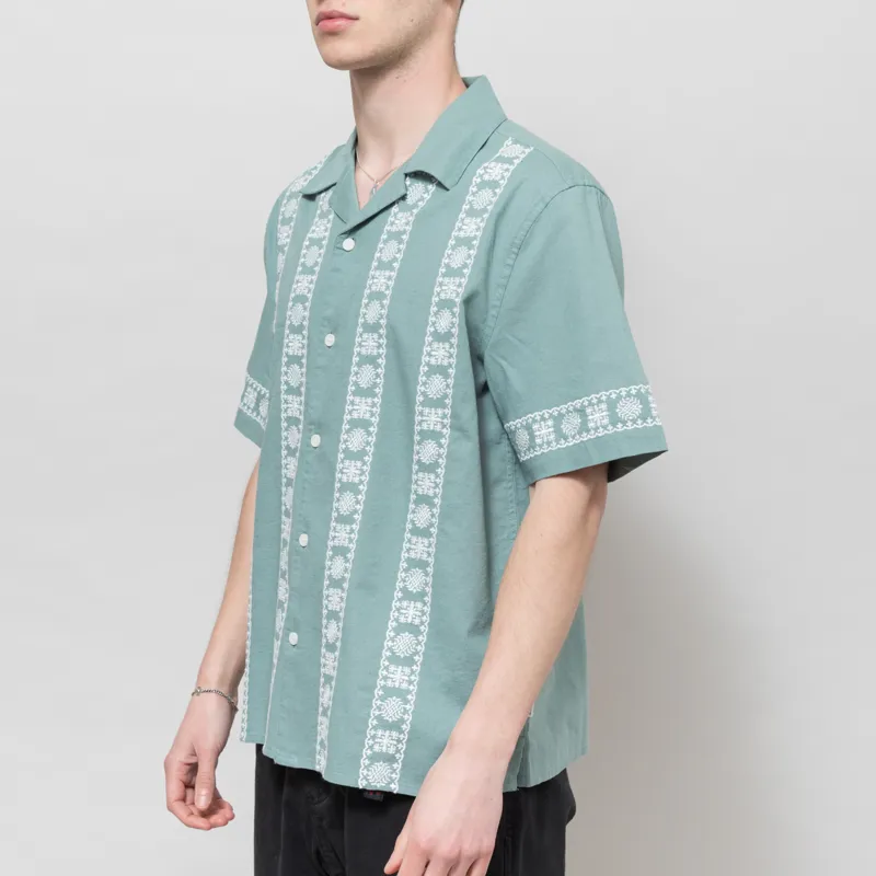 Wax London Embroidered Didcot Shirt Sea Green Ecru-1
