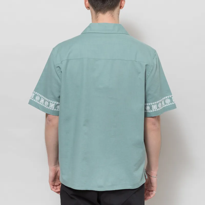Wax London Embroidered Didcot Shirt Sea Green Ecru-2