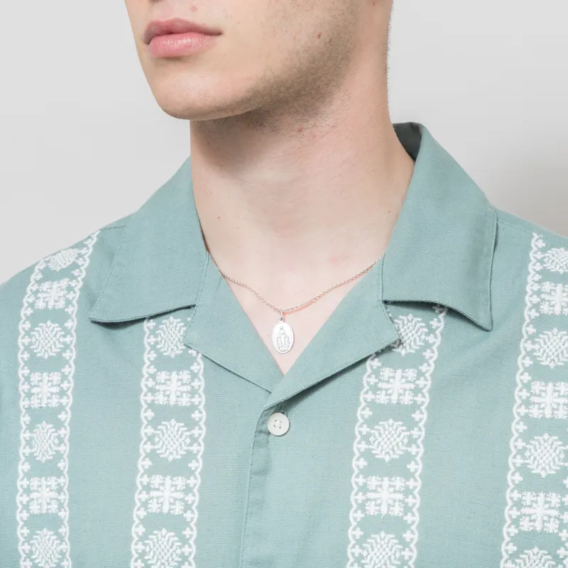 Wax London Embroidered Didcot Shirt Sea Green Ecru-4