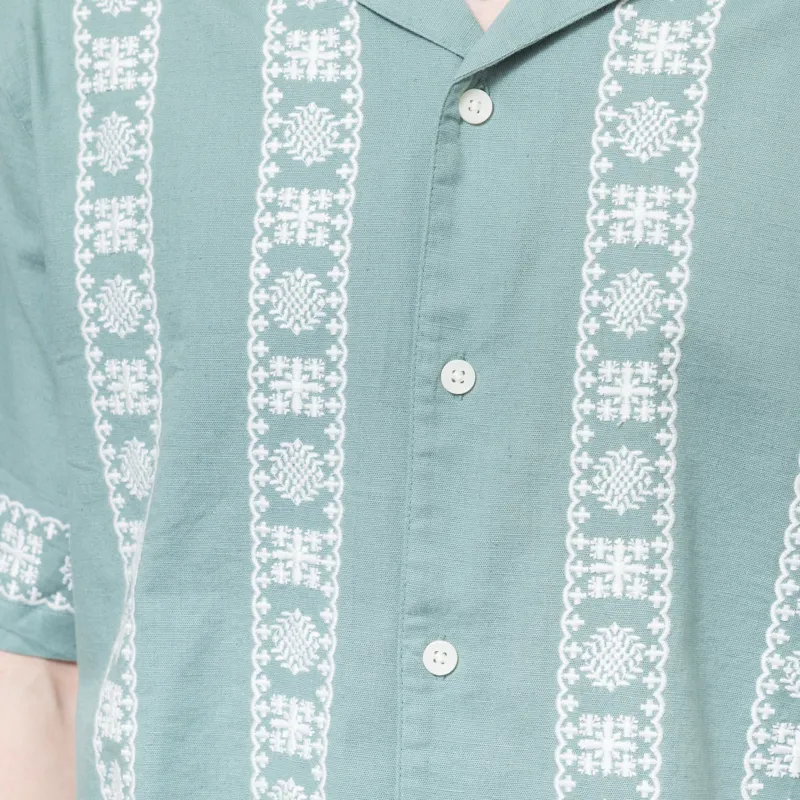 Wax London Embroidered Didcot Shirt Sea Green Ecru-5
