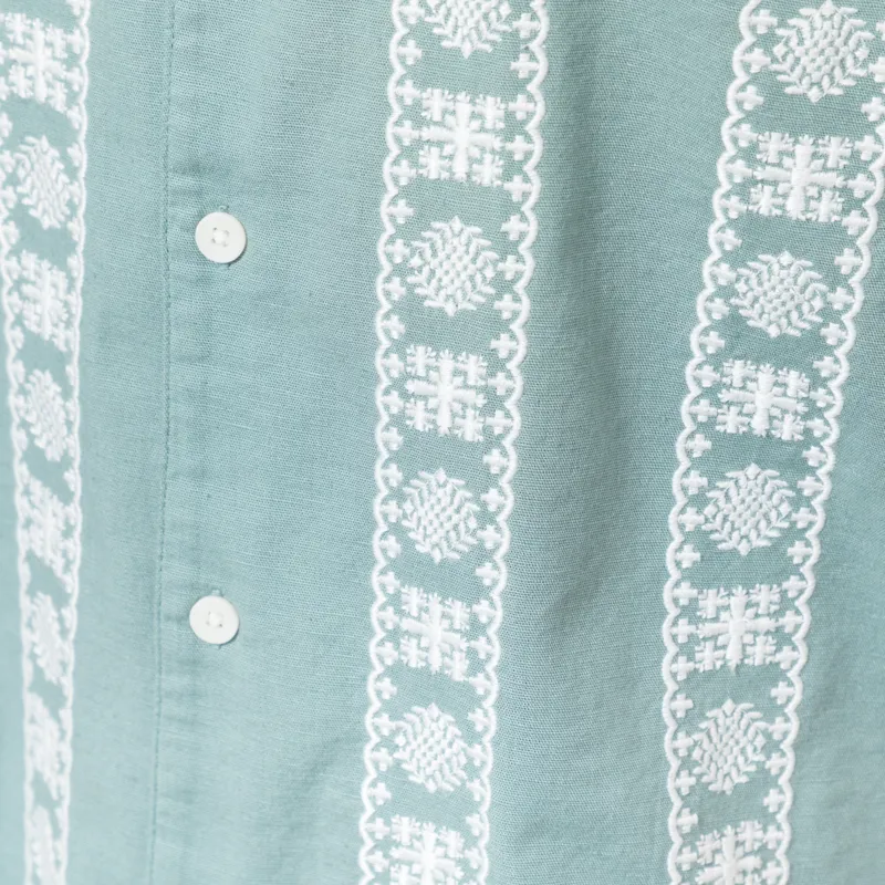Wax London Embroidered Didcot Shirt Sea Green Ecru-6