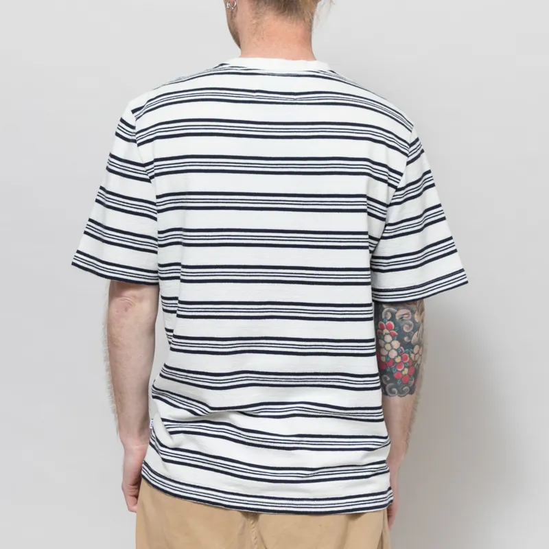 Wax London Dean Textured Stripe T Shirt Ecru Navy-1