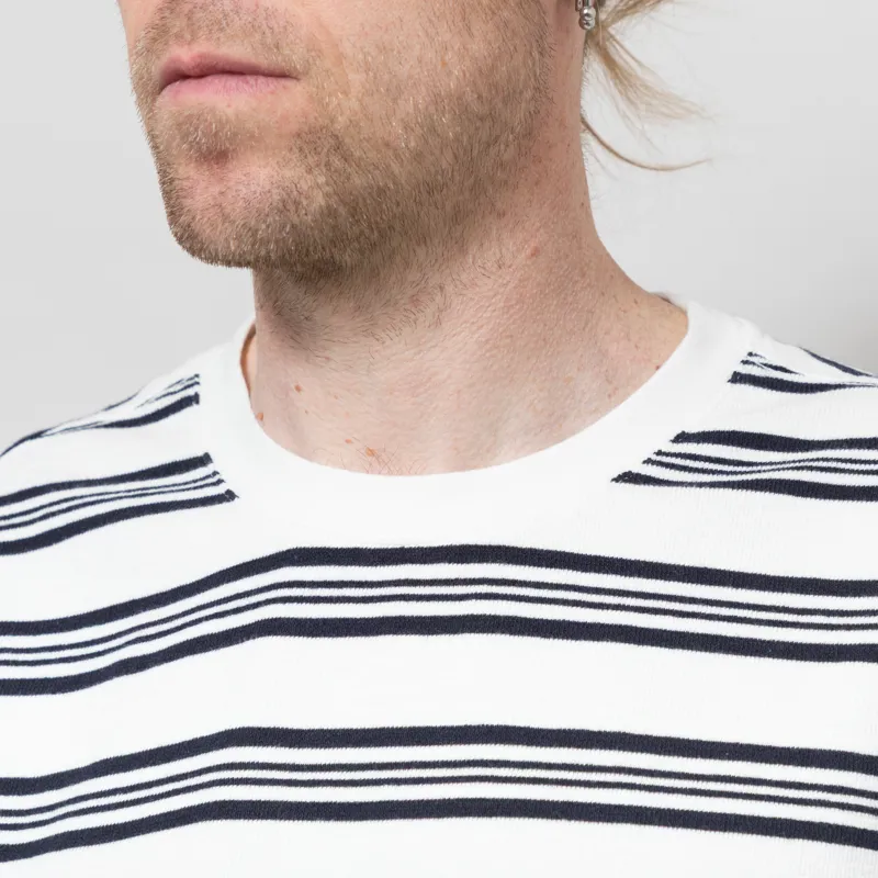 Wax London Dean Textured Stripe T Shirt Ecru Navy-2