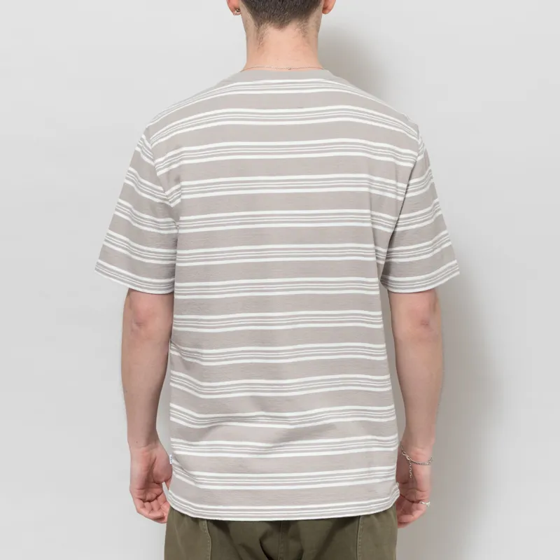 Wax London Dean Textured Stripe T Shirt Taupe Ecru-1