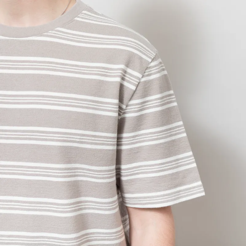 Wax London Dean Textured Stripe T Shirt Taupe Ecru-3