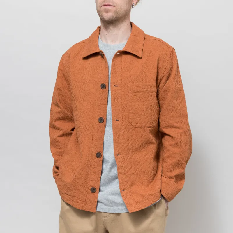 Wax London Rockley Overshirt Rust Honeycomb Jacquard