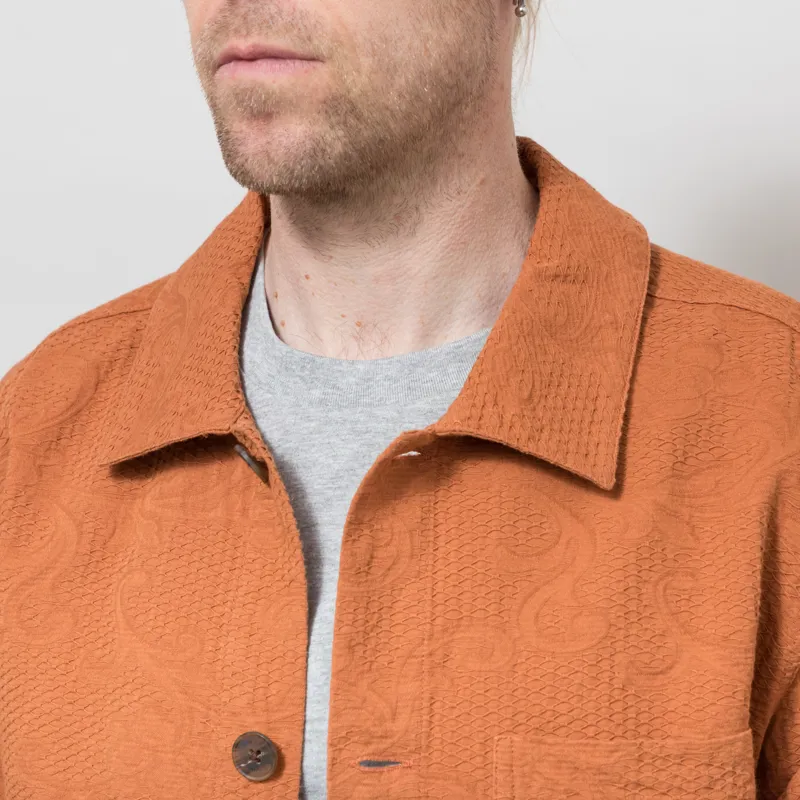 Wax London Rockley Overshirt Rust Honeycomb Jacquard-3