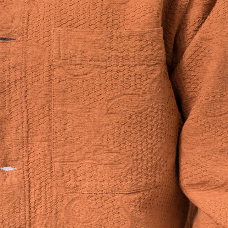 Wax London Rockley Overshirt Rust Honeycomb Jacquard-6