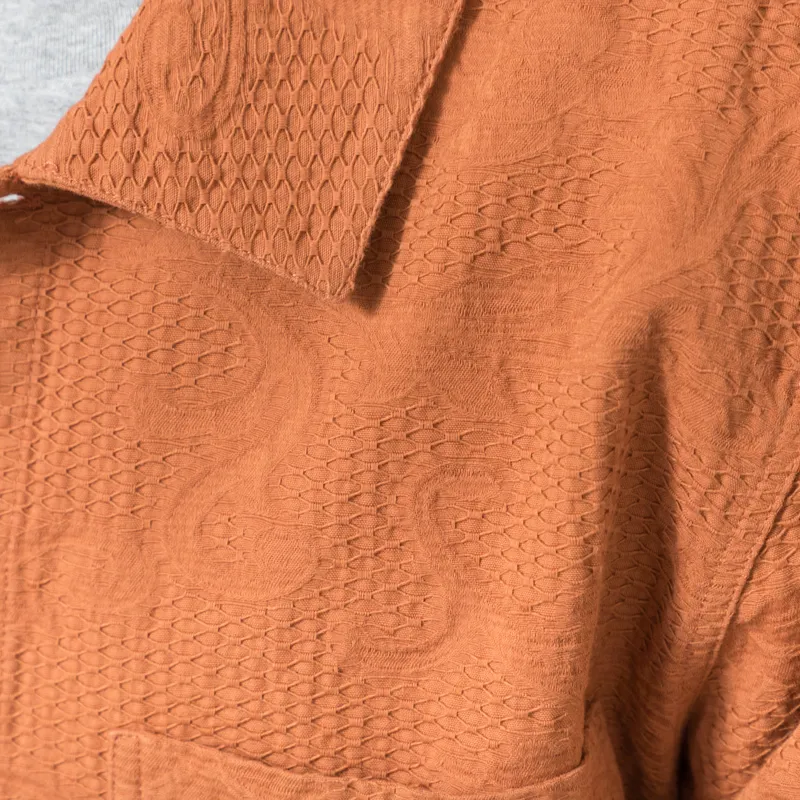 Wax London Rockley Overshirt Rust Honeycomb Jacquard-4