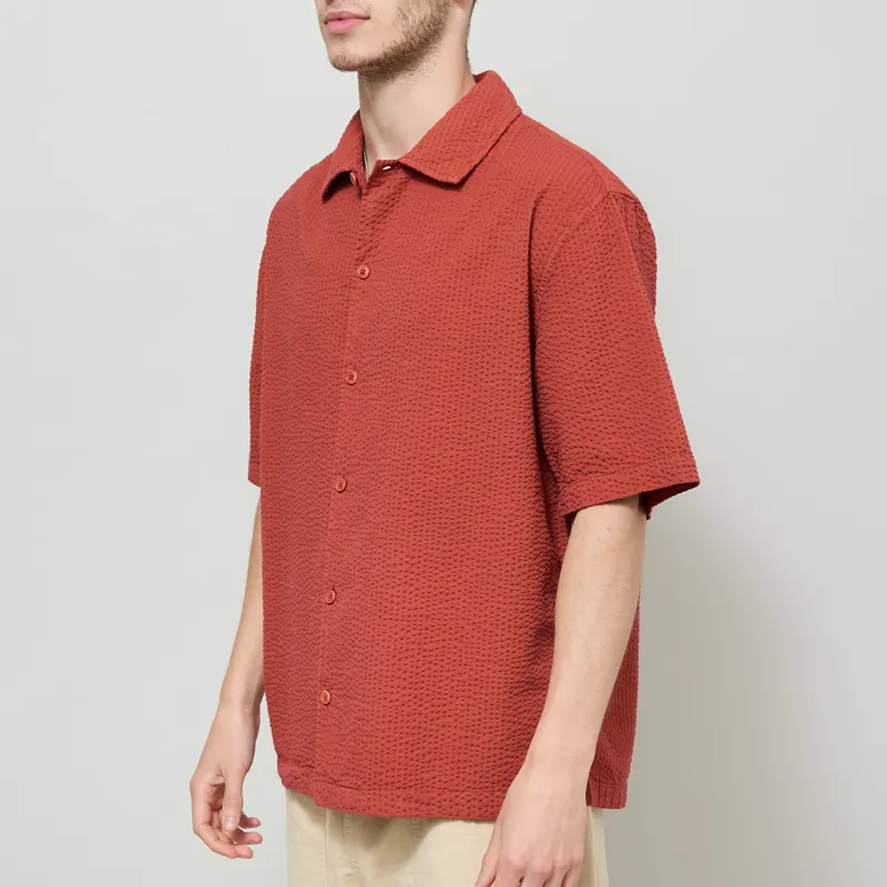 Wax London Keats Shirt Rust Cotton Seersucker-1