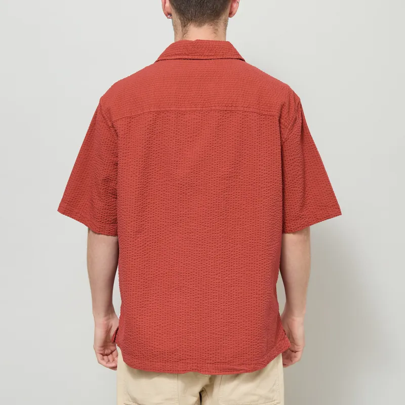 Wax London Keats Shirt Rust Cotton Seersucker-2