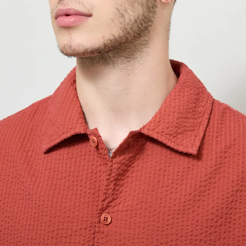 Wax London Keats Shirt Rust Cotton Seersucker-3