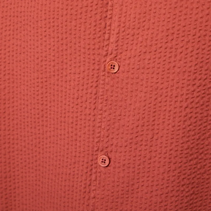 Wax London Keats Shirt Rust Cotton Seersucker-4