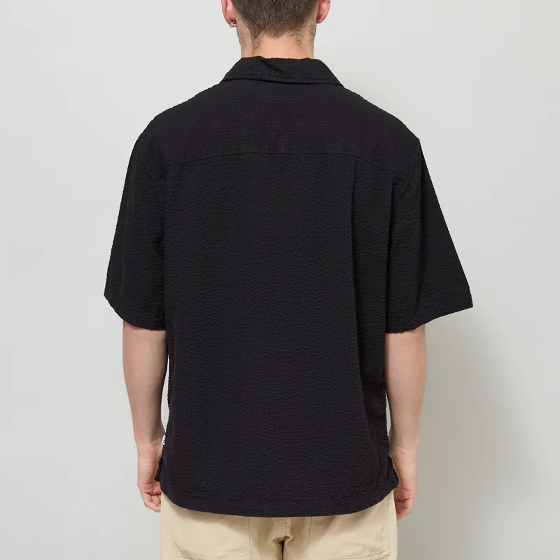 Wax London Keats Shirt Black Cotton Seersucker-2