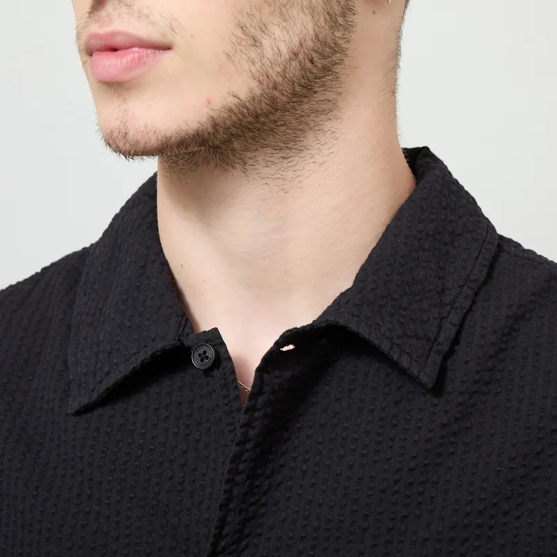 Wax London Keats Shirt Black Cotton Seersucker-3