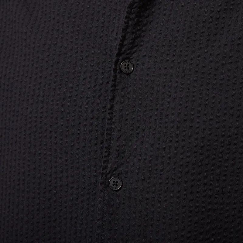 Wax London Keats Shirt Black Cotton Seersucker-4