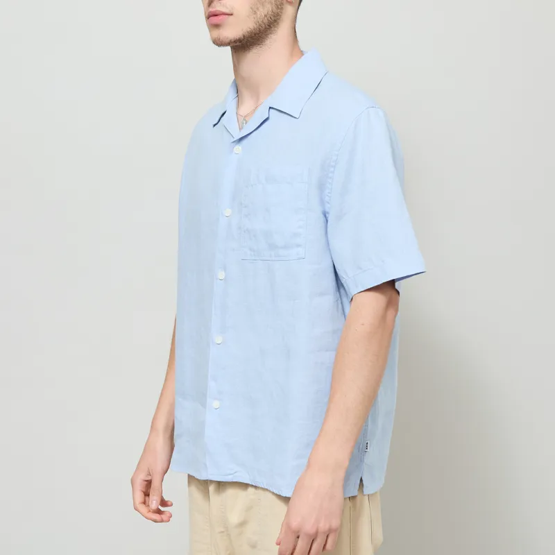 Wax London Didcot Shirt Pale Blue Washed Linen-1