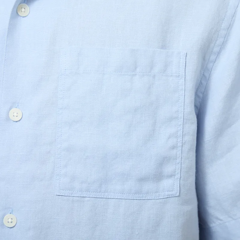 Wax London Didcot Shirt Pale Blue Washed Linen-5