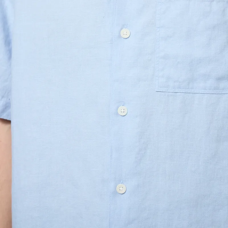 Wax London Didcot Shirt Pale Blue Washed Linen-4
