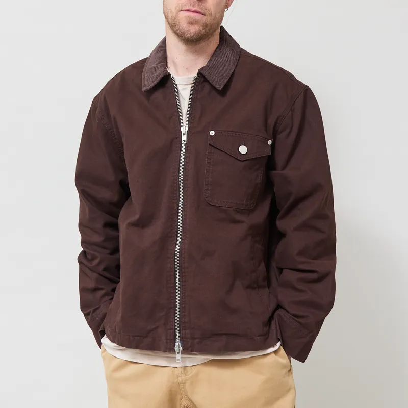 Wax London Mason Work Jacket Dark Brown Peached Canvas
