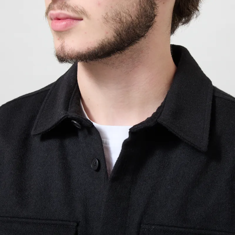 Wax London Lomond Overshirt Black Wool Blend Twill-3